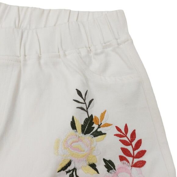Umgee Wide Leg Crop Pants Womens Large White Floral Embroidered High Rise Cotton - Picture 5 of 10